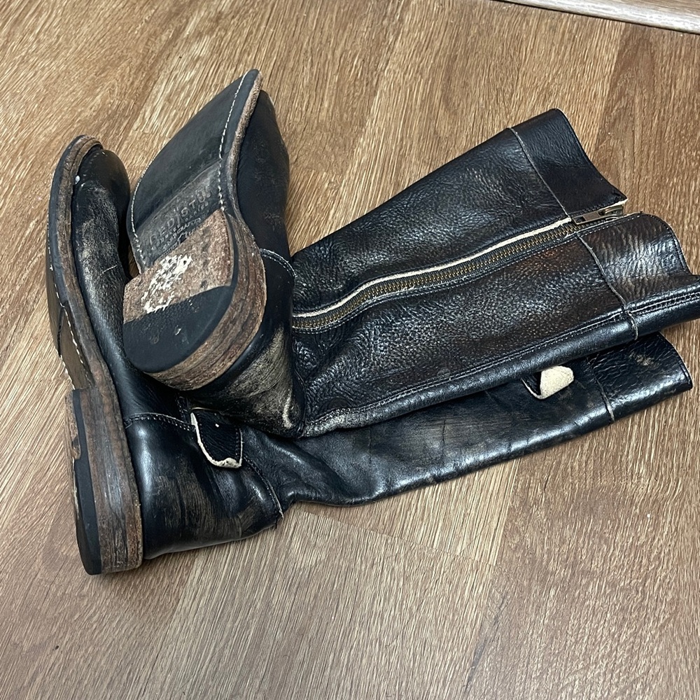 Bed Stu Gogo Lug boot women 7 engineer leather moto buckle dual zippers Black - Picture 7 of 8